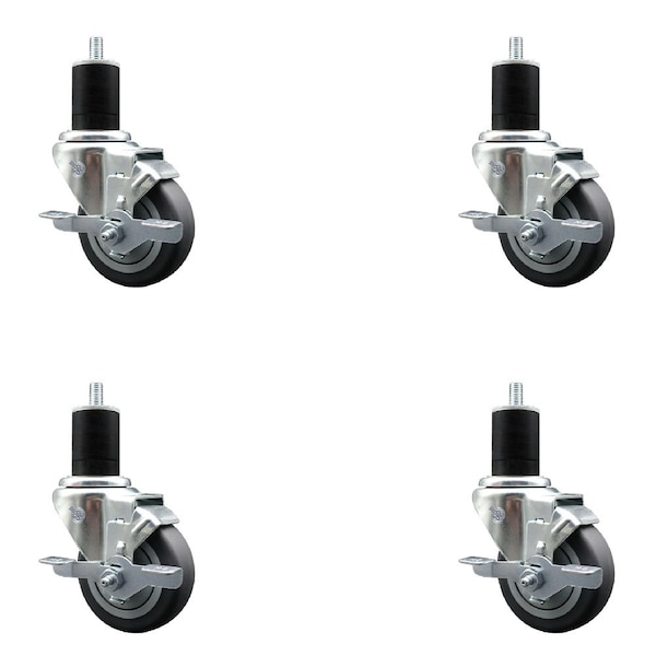 Service Caster 3.5'' Thermoplastic Rubber Swivel 1-3/4'' Expanding Stem Caster Set with Brake, 4PK SCC-EX20S3514-TPRB-TLB-134-4 - main